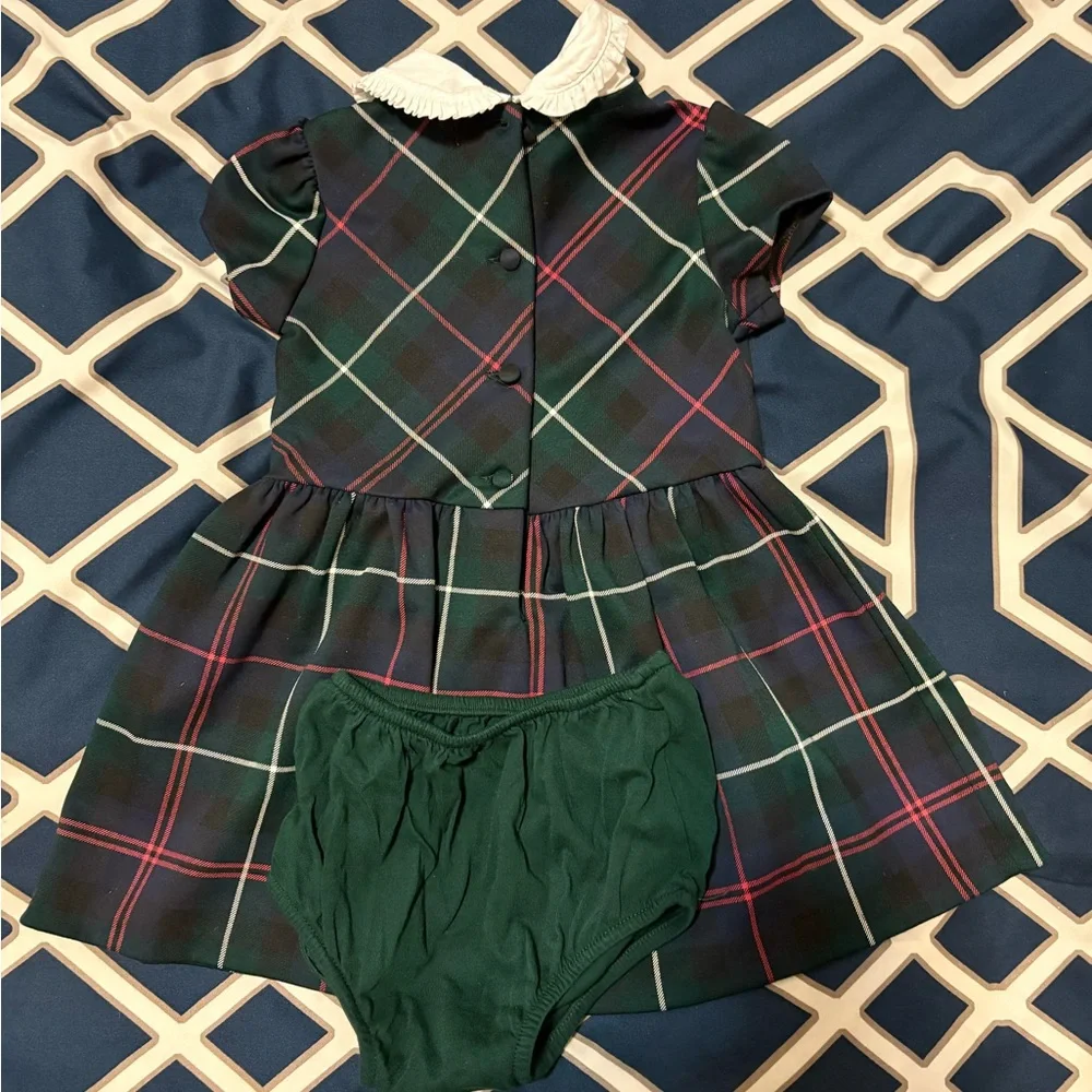 Ralph Lauren Navy Plaid Dress with White Ruffle Collar - Picture 3 of 4